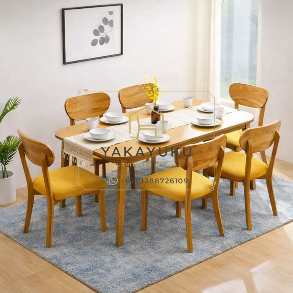 meja makan minimalis modern, set meja makan kayu, meja makan kayu modern, kursi makan minimalis, furniture ruang makan modern