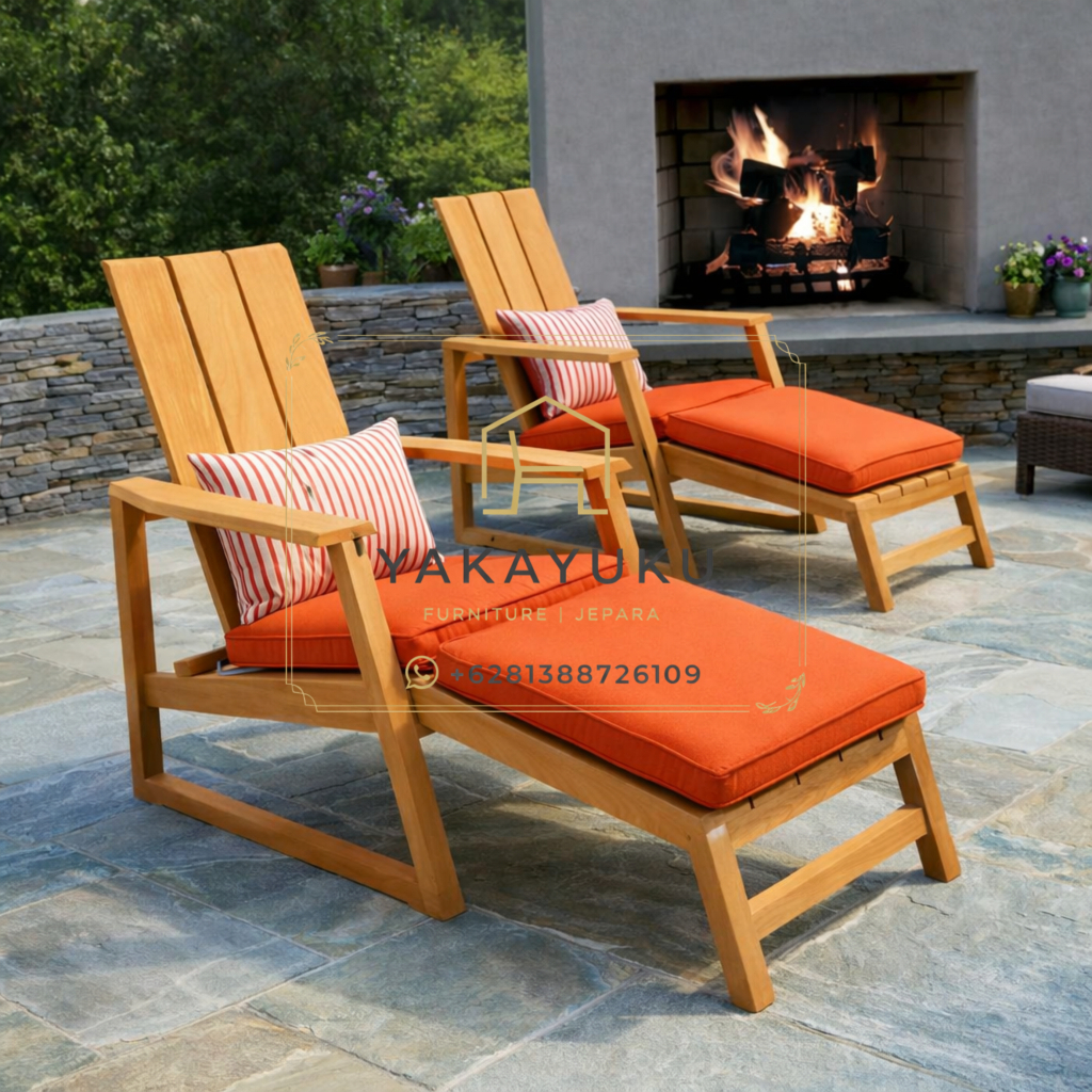 kursi santai outdoor kayu, kursi taman kayu jati, kursi outdoor minimalis, furniture outdoor kayu jati, kursi santai teras rumah