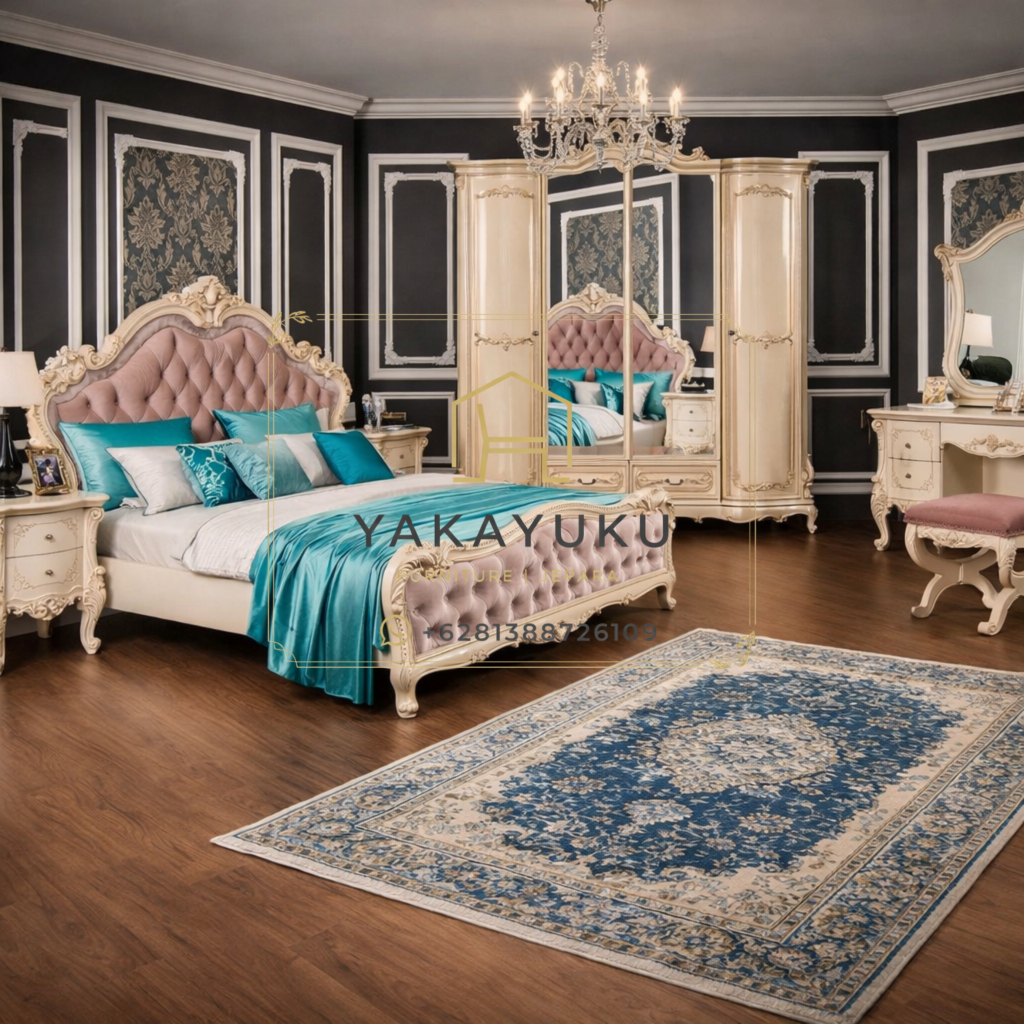 set kamar tidur klasik mewah, kamar tidur klasik jepara, tempat tidur kayu klasik, furniture kamar tidur mewah, set kamar tidur kayu solid