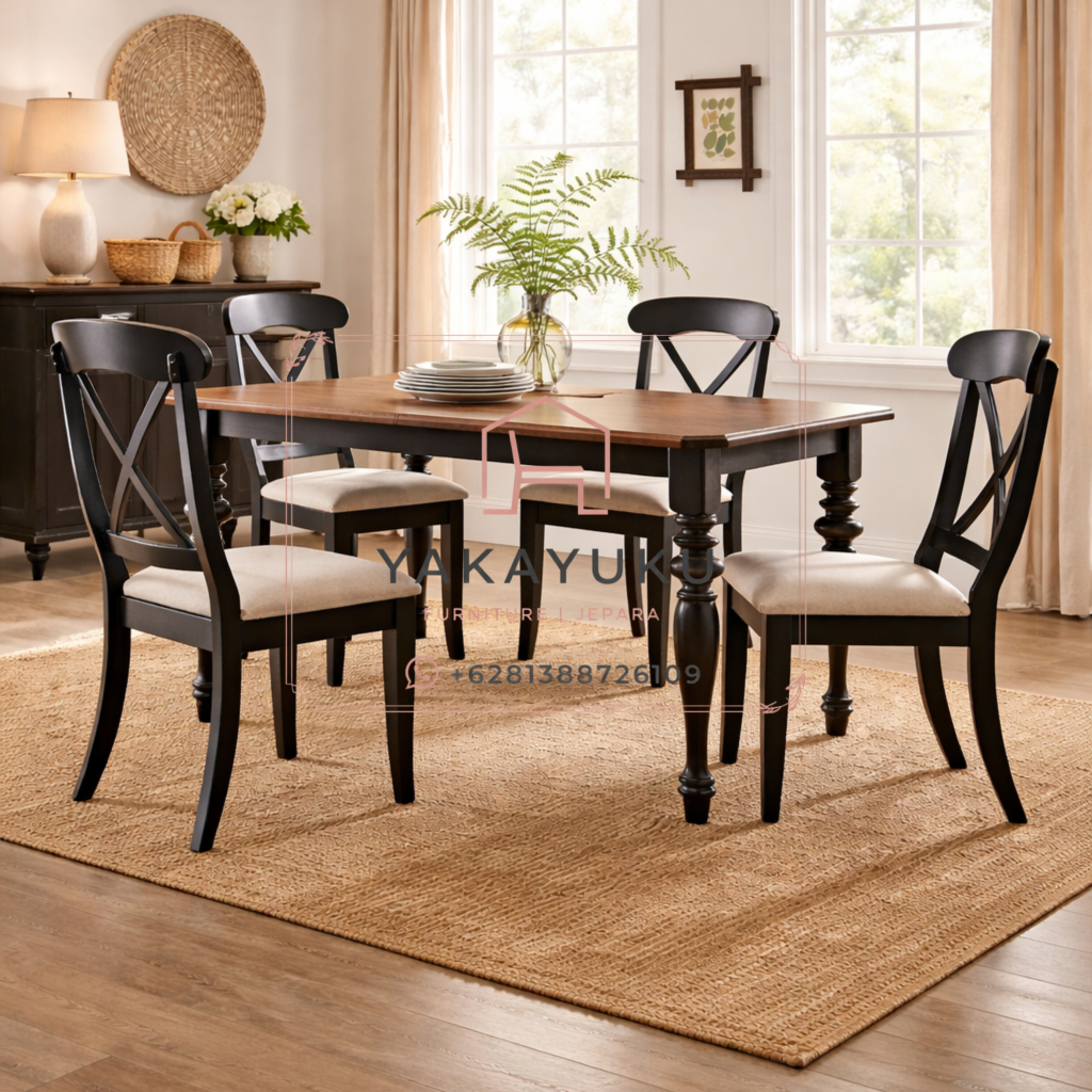 meja makan minimalis kayu, set meja makan 4 kursi, meja makan modern minimalis, meja makan kayu solid, furniture ruang makan minimalis