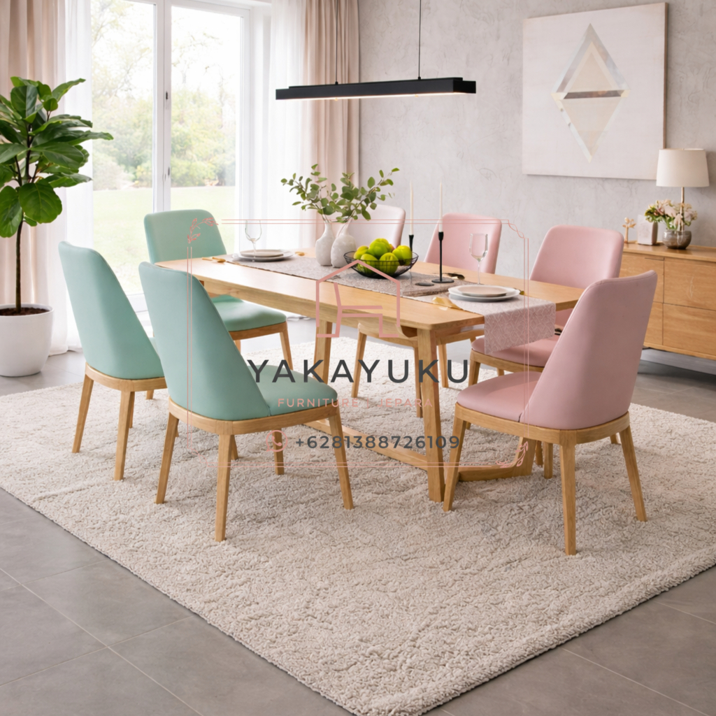 meja makan minimalis modern, set meja makan 6 kursi, meja makan kayu solid, meja makan scandinavian, furniture ruang makan minimalis